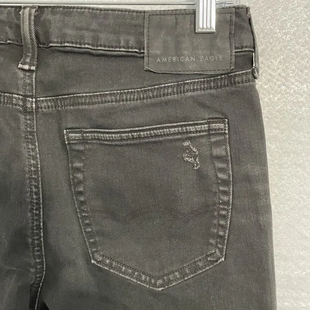 American Eagle Jeans 28x30 Black Denim SKINNY Distressed Airflex+ Stretch